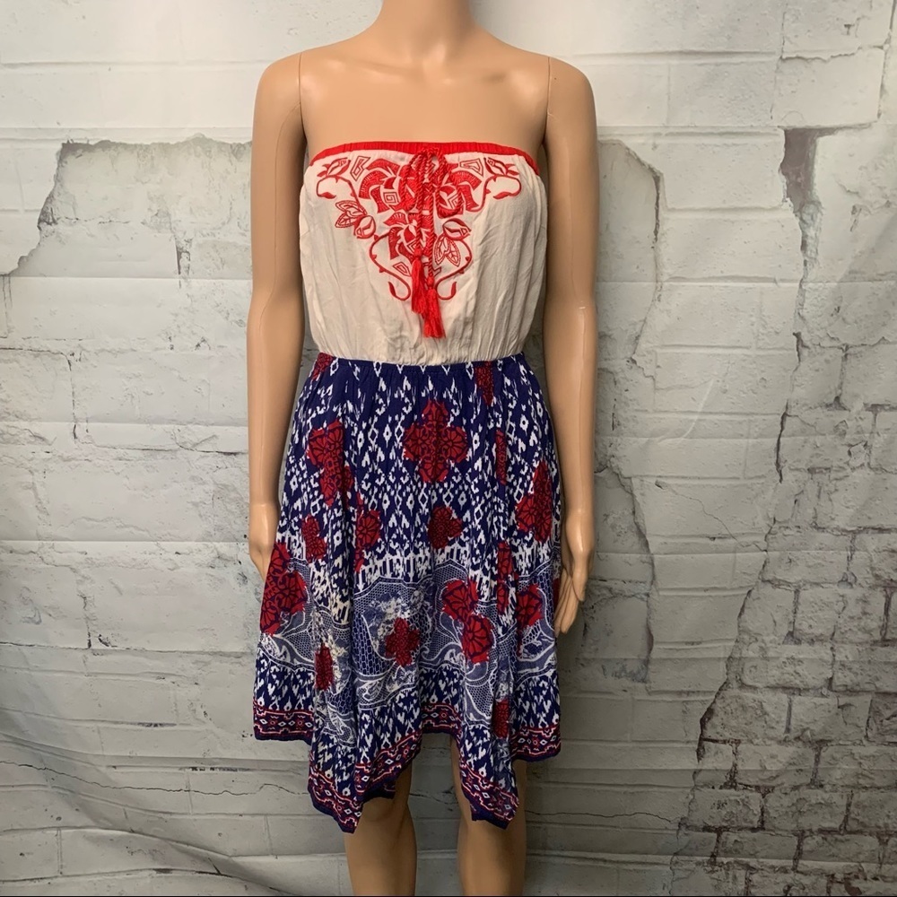 Flying Tomato Strapless Red, White & Blue Asymmetrical Sundress